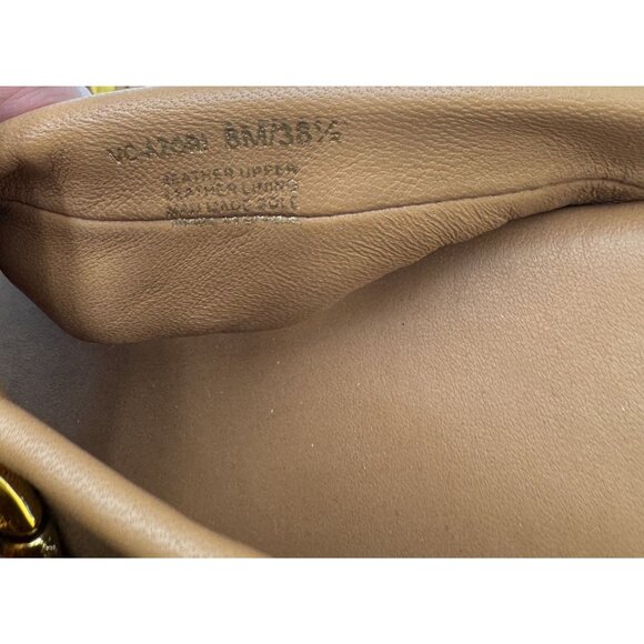 Vince Camuto Womens Slide Sandals 8 Azori Brown Leather Square Toe Gold Chain - Picture 9 of 9